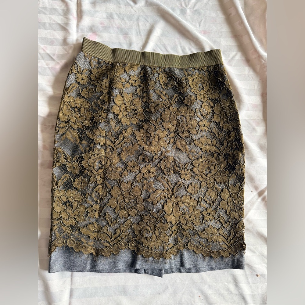 LOFT Olive Floral Lace Pencil Skirt